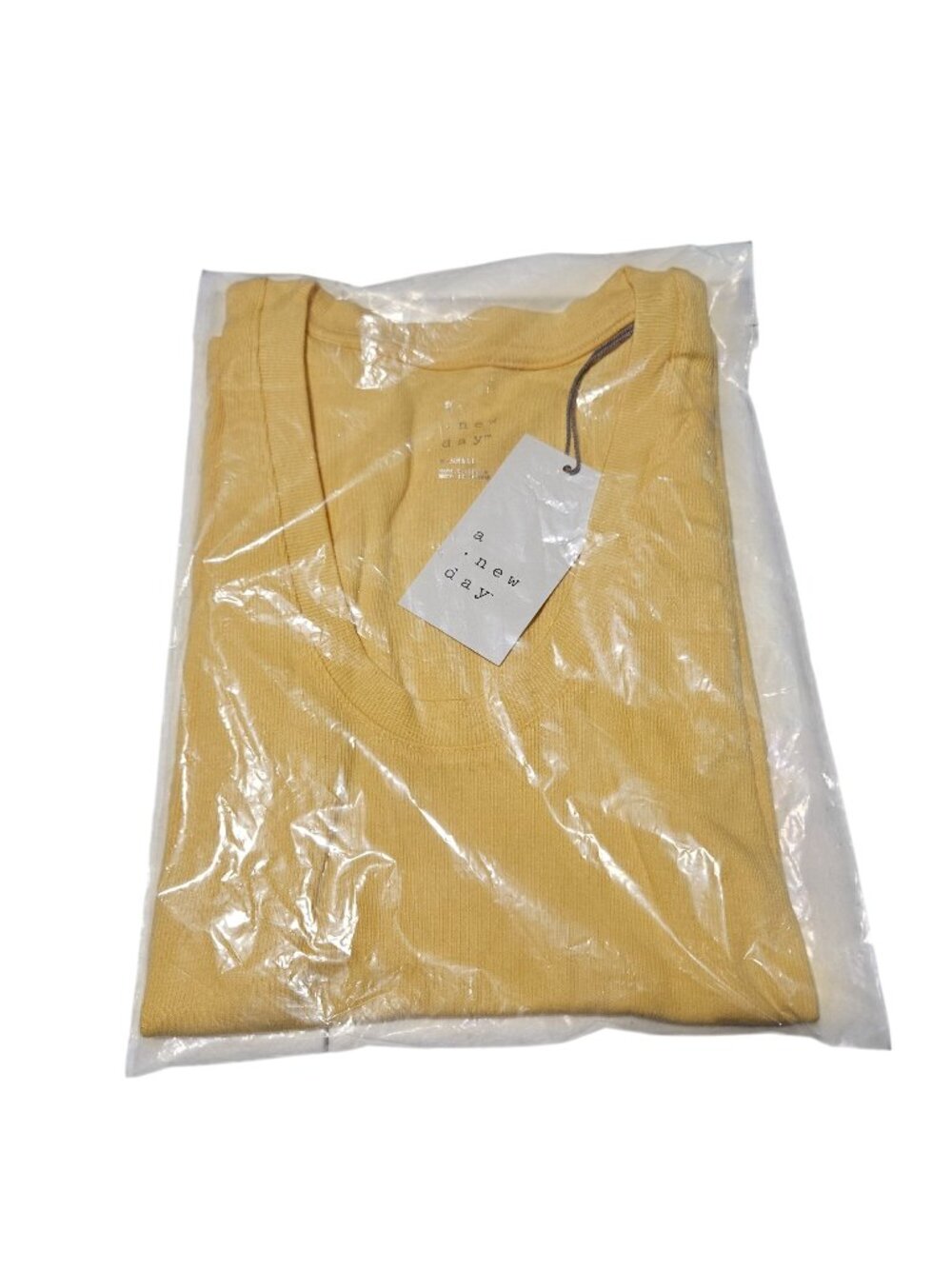 A New Day Knit Top Womens Size X-Small Yellow Ribbed Short Sleeve Shirt